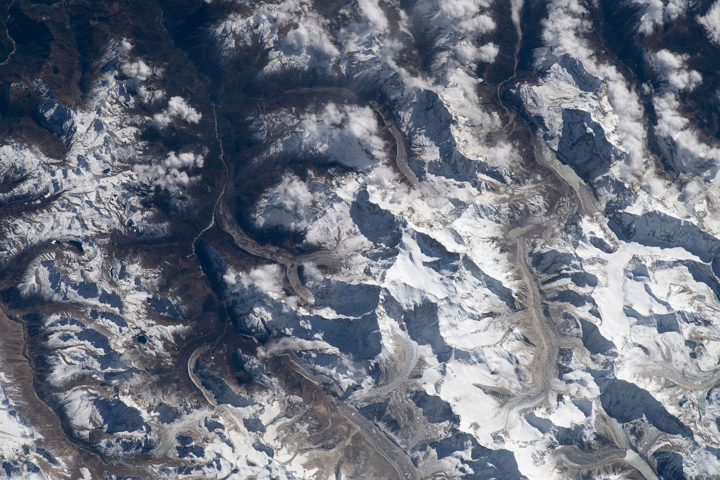 Makalu, Chamlang, and Baruntse from orbit, Nepal